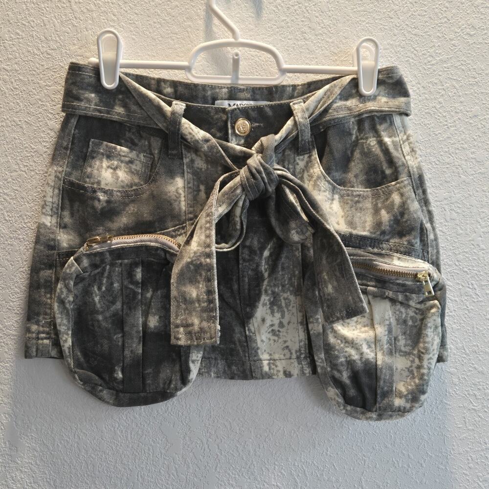 Madonna & Co Festival Utility mini skirt Belt Pocket Belt Gray Acid Wash‎ Boho - Picture 6 of 11